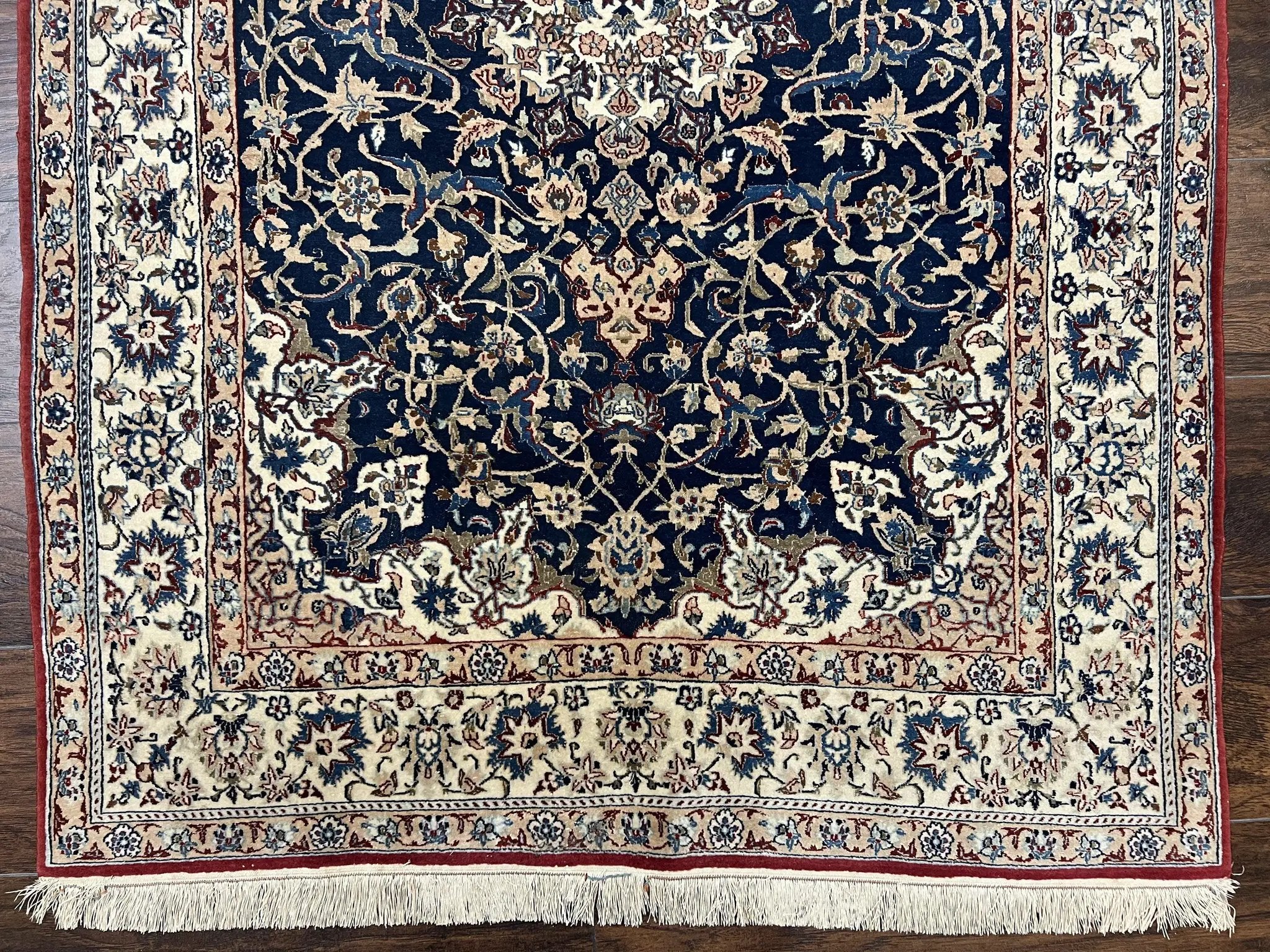 Super Fine Persian Nain Rug 3.6 x 5.4, Navy Blue and Ivory, 700 KPSI by Jewel Rugs