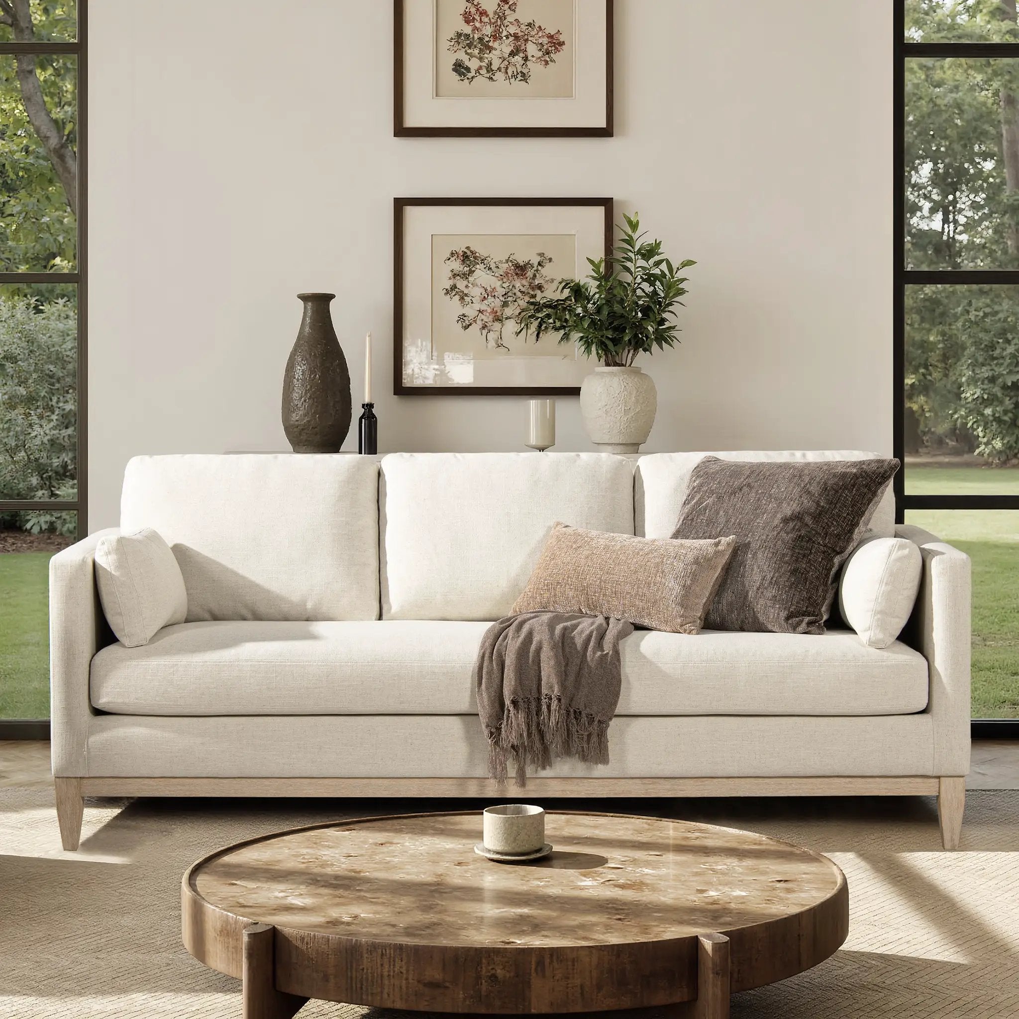 Knox 84' Modern Farmhouse Sofa, Flax White Linen by HouseOfZazla