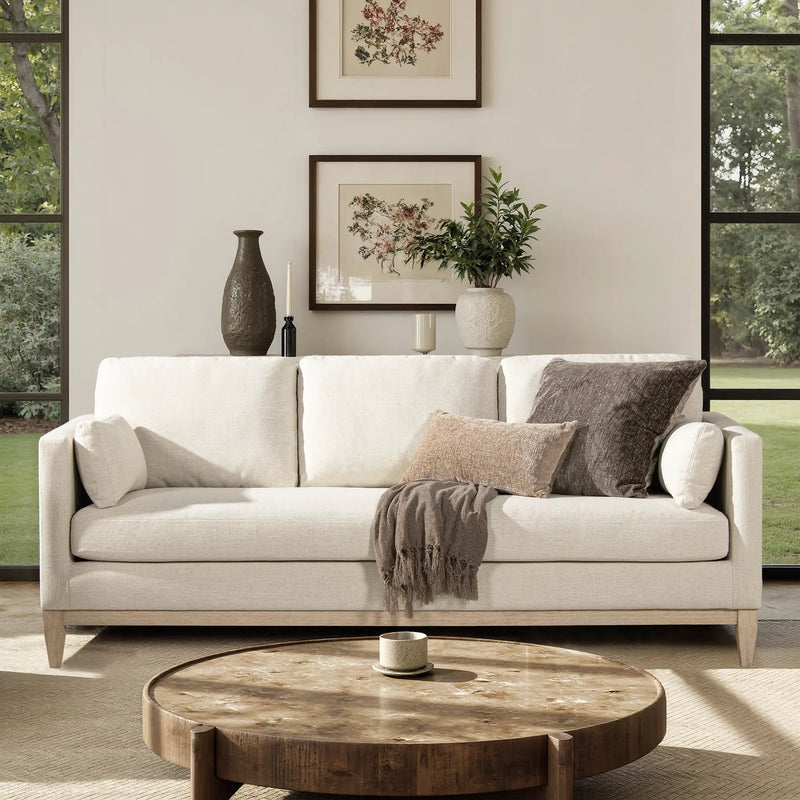 Knox 84' Modern Farmhouse Sofa, Flax White Linen by HouseOfZazla