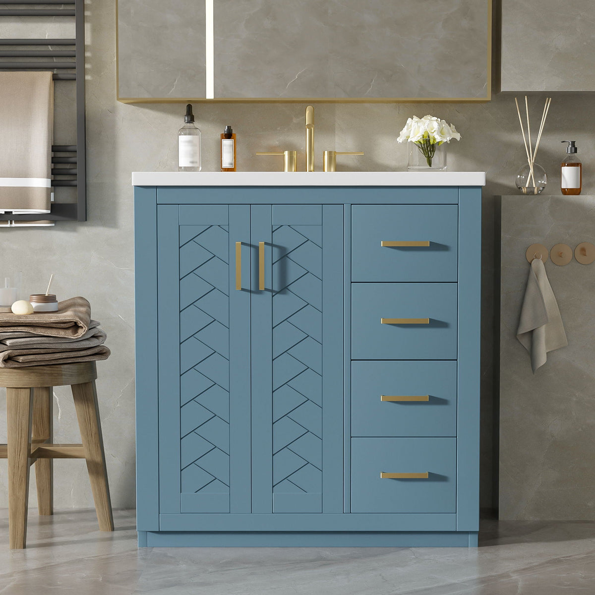 Bathroom Vanity With Sink, Storage Cabinet, Freestanding Set With 3 Drawers & Soft Closing Doors, photo 29 of 35