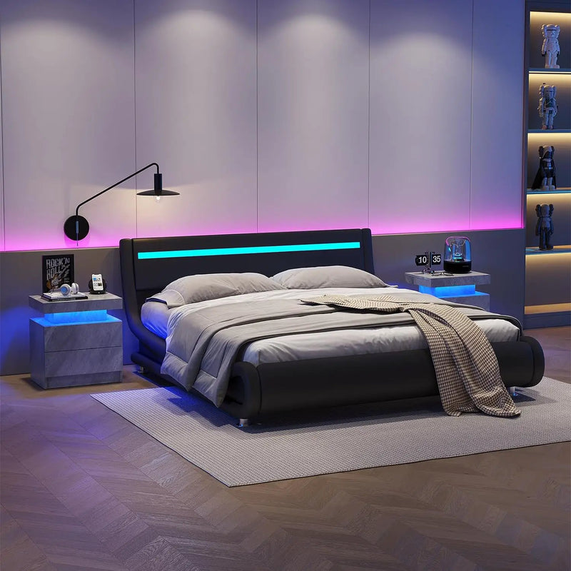 Modern LED Nightstand with 2 Drawers in Deep Gray by HouseOfZazla