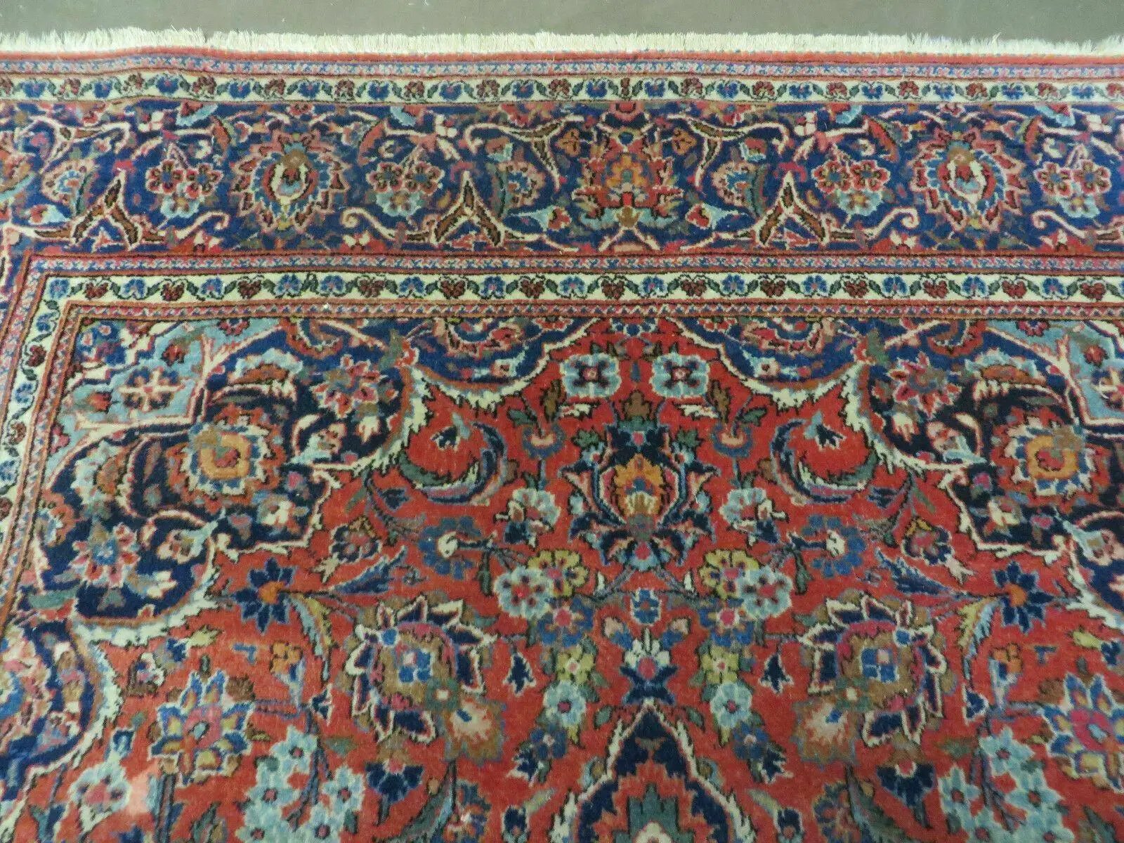 Persian Kashan Rug 4x7, Red and Navy Blue Semi Antique Vintage Wool Oriental Carpet, Hand Knotted Rug, Floral Medallion, High Quality Fine Carpet by Jewel Rugs