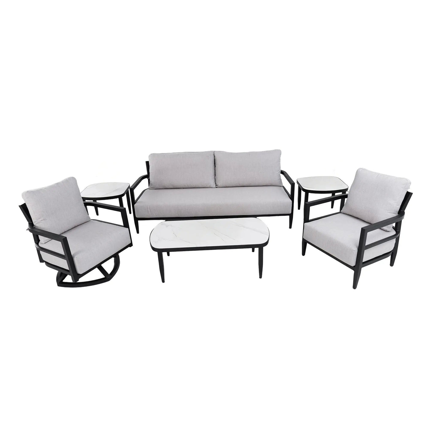 Outdoor Conversation Set With Chairs, Bench Sofa, Tables, Sunbrella Cushions by HouseOfZazla