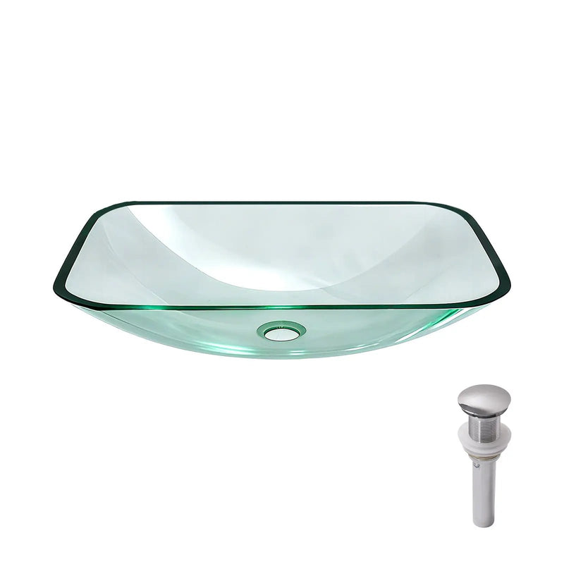 Clear Vessel Sink Rectangle Above Counter Bathroom Basin With Pop Up Drain, No Faucet - Clear by HouseOfZazla
