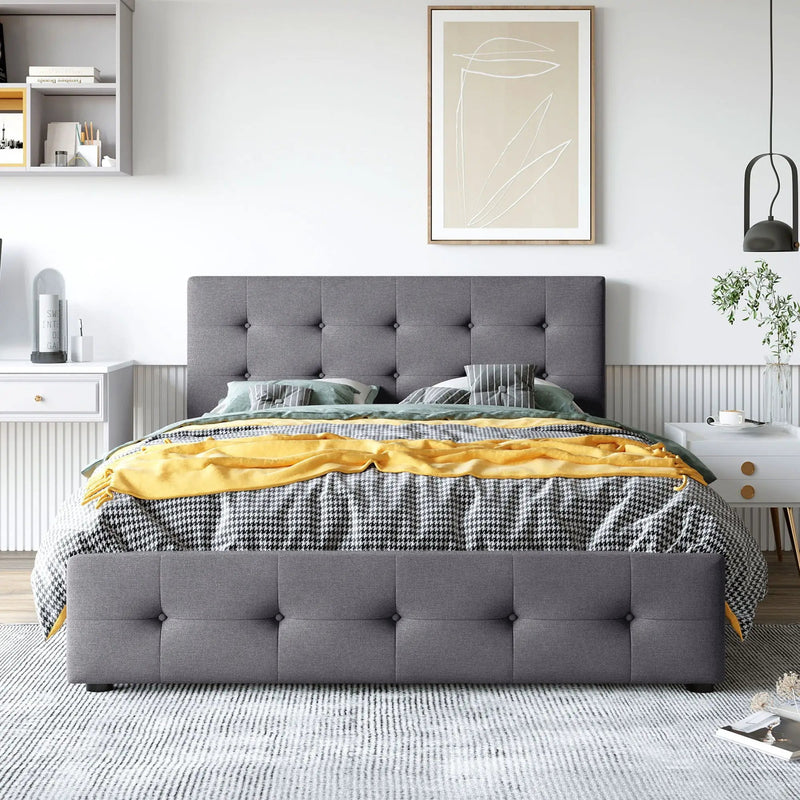 Upholstered Platform Bed With Classic Headboard And Drawers, No Box Spring Needed by Unique Piece Furniture