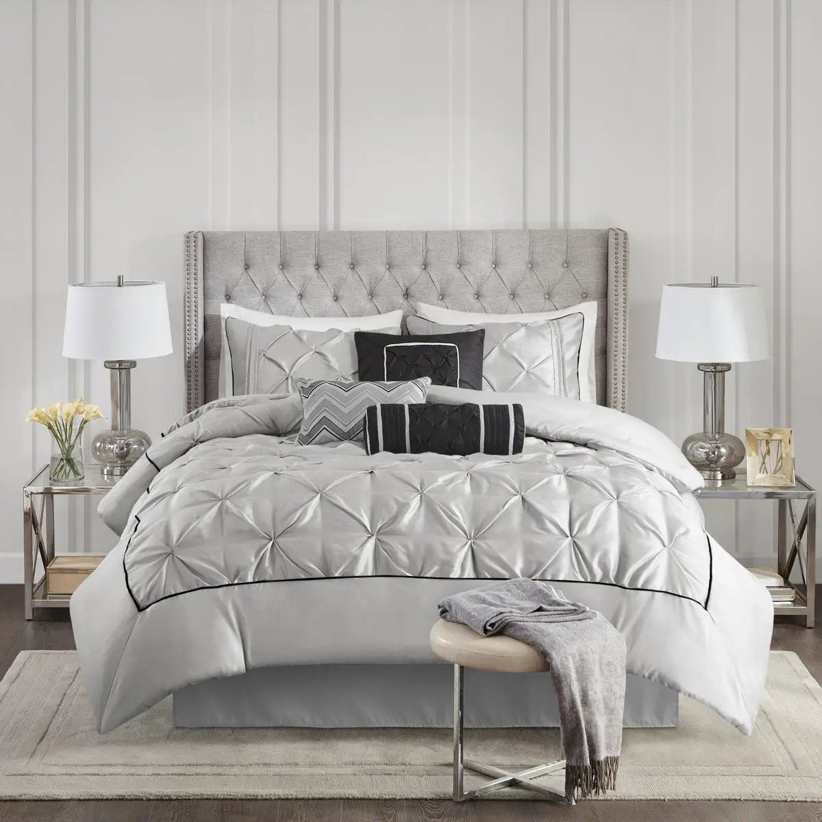 7 Piece Tufted Comforter Set Grey California King by HouseOfZazla