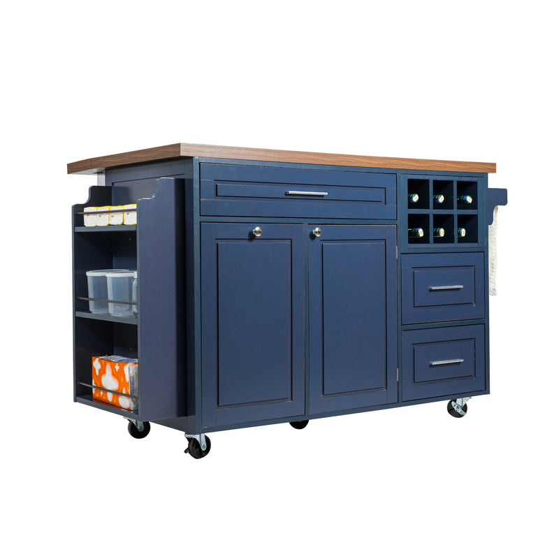 Rolling Kitchen Island Cart with Drop-Leaf and Rubber Wood Top - Natural, photo 10 of 10
