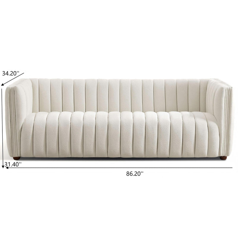 Mid-Century Modern Boucle Couch with Tight Back - Beige, photo 5 of 7