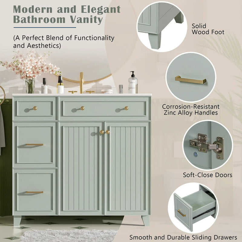 Bathroom Vanity With Sink, Soft Close Doors, Adjustable Shelves