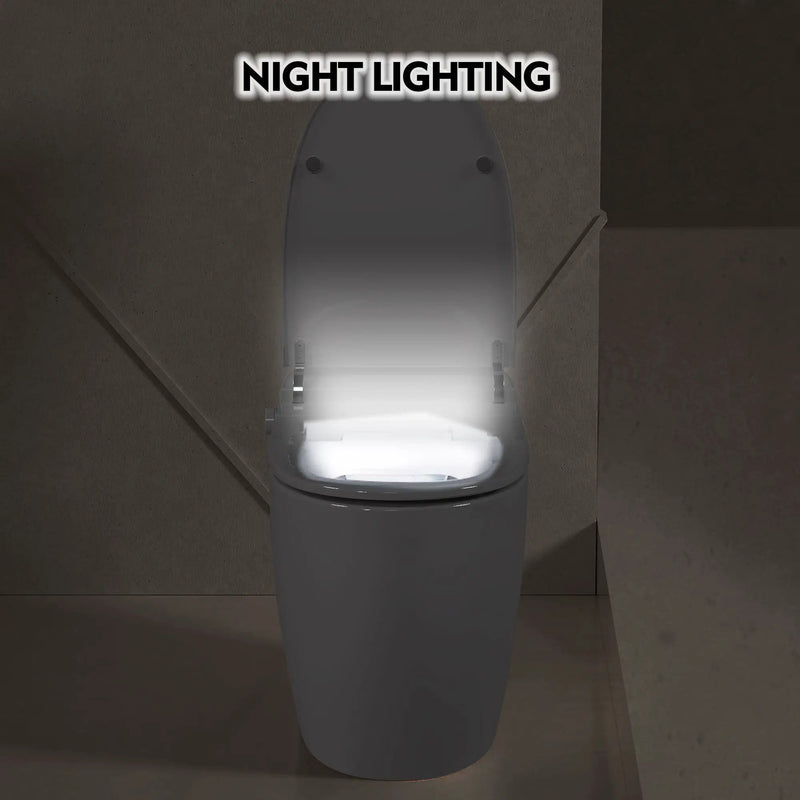 Heated Seat Smart Toilet, One Piece Toilet, Automatic Flush Tank Less Toilet Without Bidet, With Foot Sensor Flush - White Night Light, Knob Control, Power Outage Flushing, Soft Close Cover - White by HouseOfZazla
