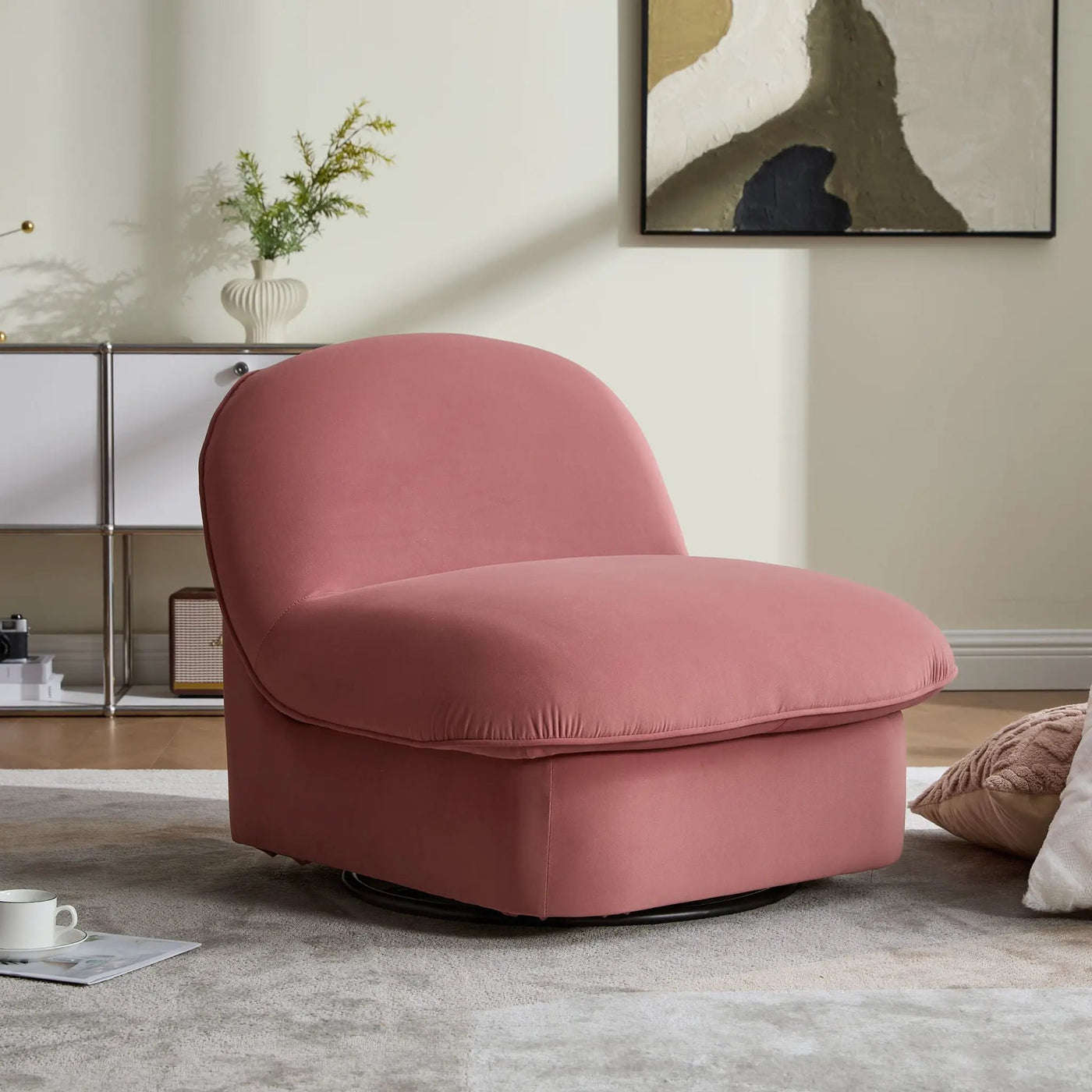 Pumpkin Shaped Swivel Accent Chair, 360 Degree Rotation for Living Room by HouseOfZazla