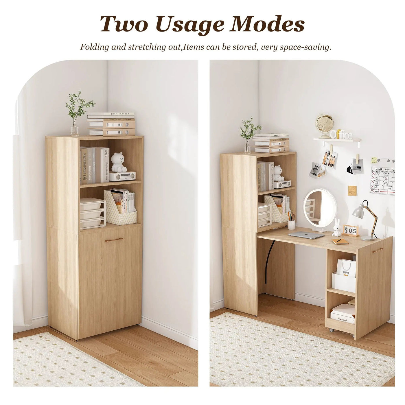 Stretchable Office Desk With Storage Shelves And Mobile Wheels by HouseOfZazla