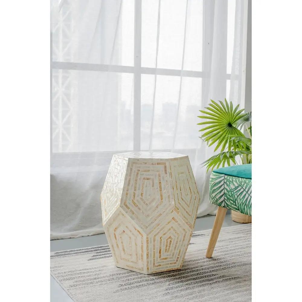 18x18x21 Hexagonal Capes Capiz Stool Cream/Yellow by HouseOfZazla