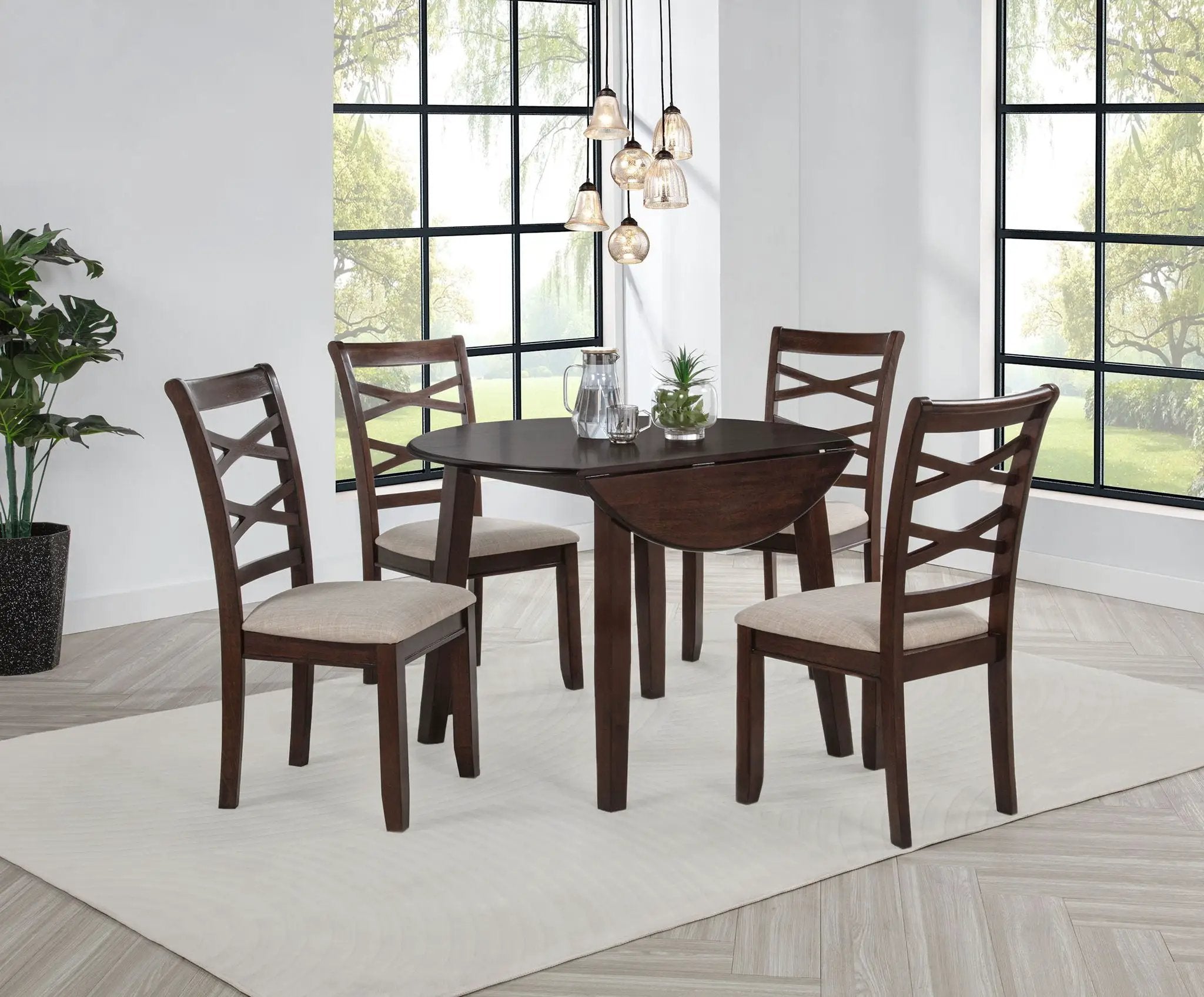 Barton 5-piece Round Wood Dining Table Set Dark Brown by Unique Piece Furniture