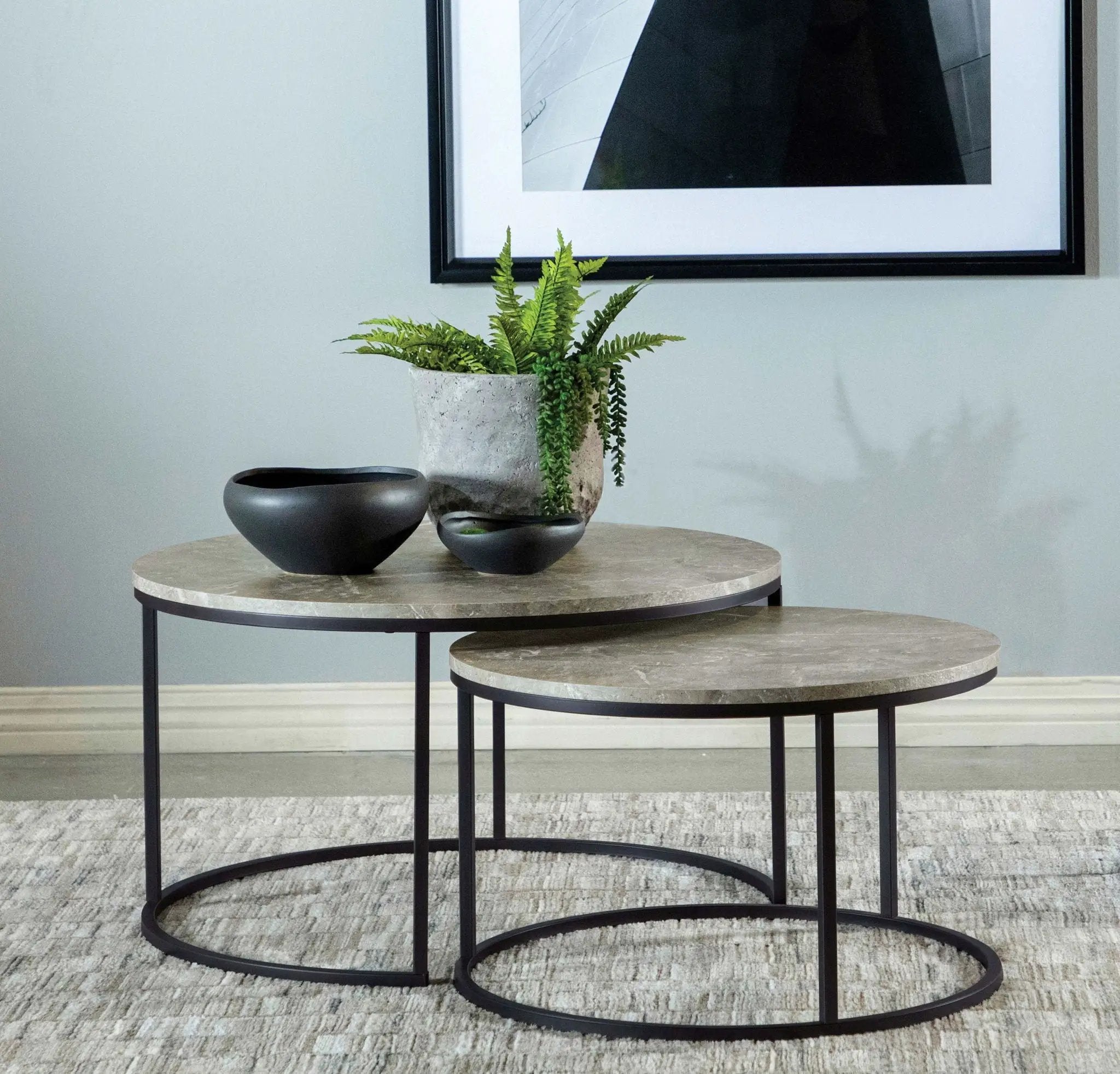 Lainey 2-piece Round Faux Marble Nesting Coffee Table Grey by Unique Piece Furniture
