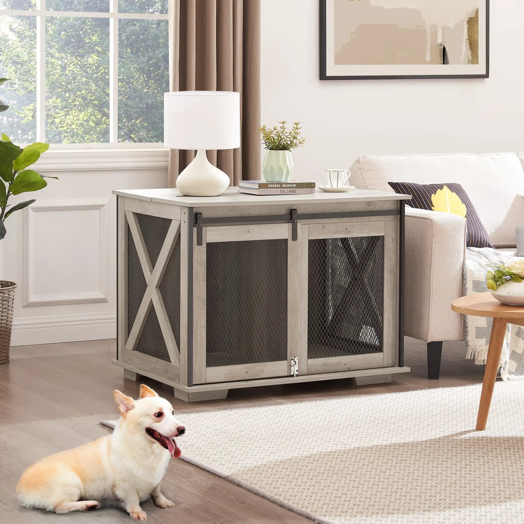Farmhouse Dog Cage Crate Furniture with Sliding Barn Door by HouseOfZazla