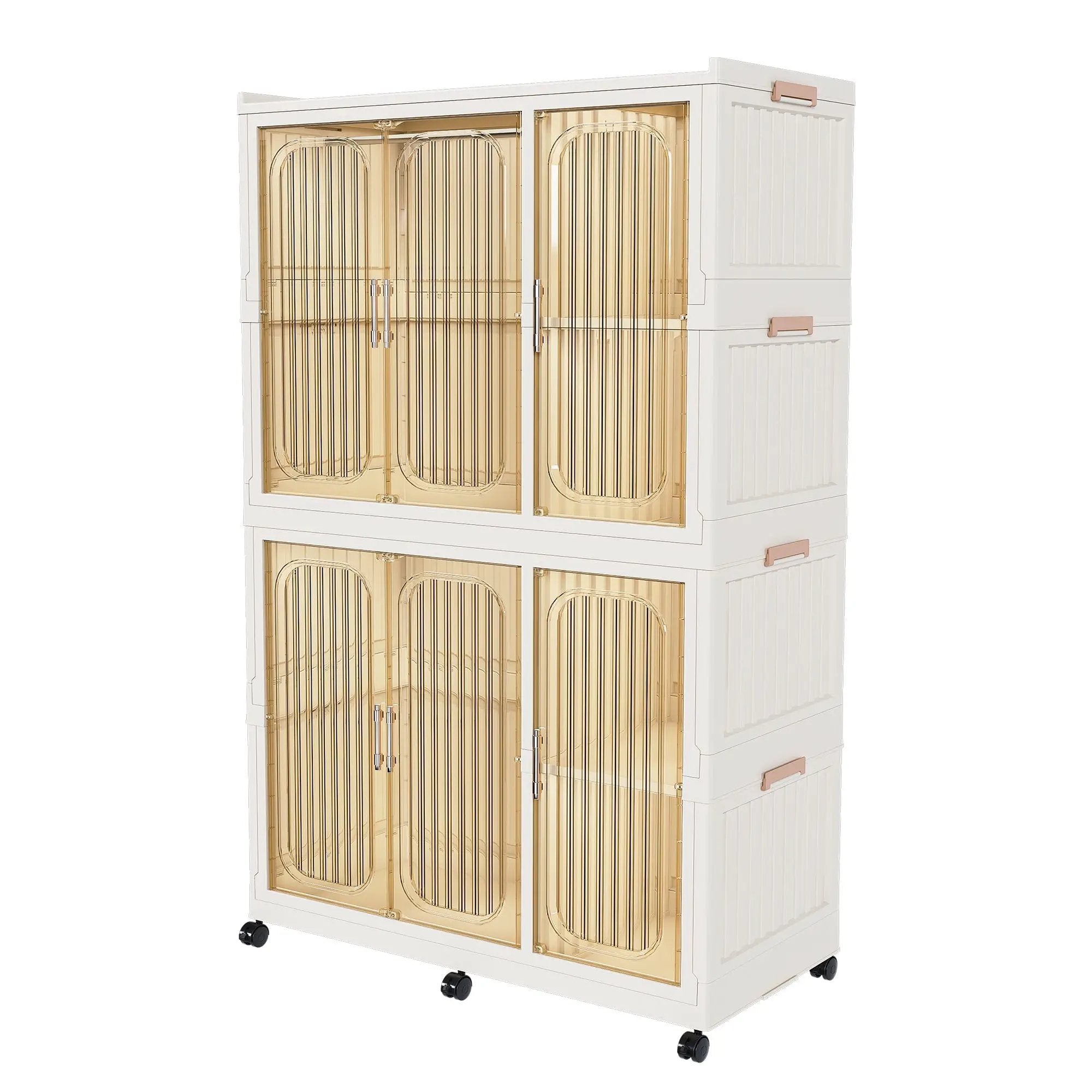 Portable Wardrobe Closet Storage Organizer For Clothes, 6 Magnetic Doors With 6 Cubes & 2 Hanging Rods, 6 Hangers - Cream White by Unique Piece Furniture