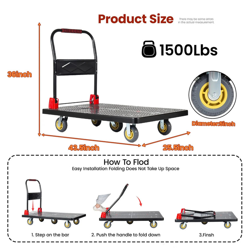 25.5"x43.5" Platform Truck with 1500lbs Capacity by HouseOfZazla