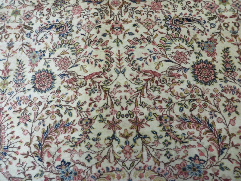 Persian Tabriz Rug 8x10, Bird Motifs Floral, Boteh Paisleys, Cream and Red, Handmade Wool Carpet by Jewel Rugs