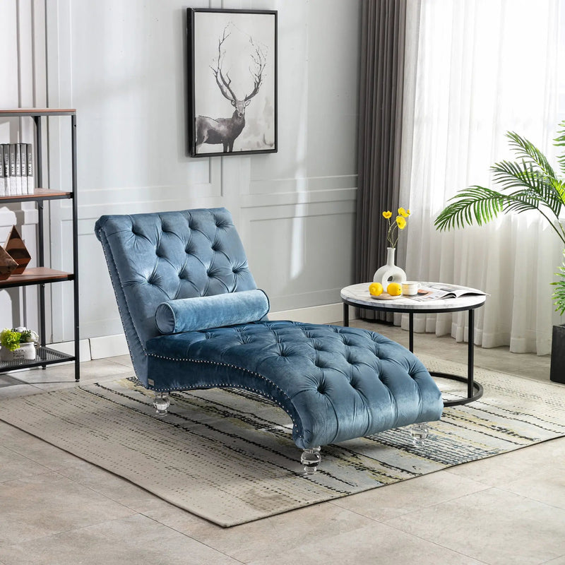 Chaise Lounge Indoor, Button Tufted Upholstered Chaise Lounge Chair With Pillow by Unique Piece Furniture
