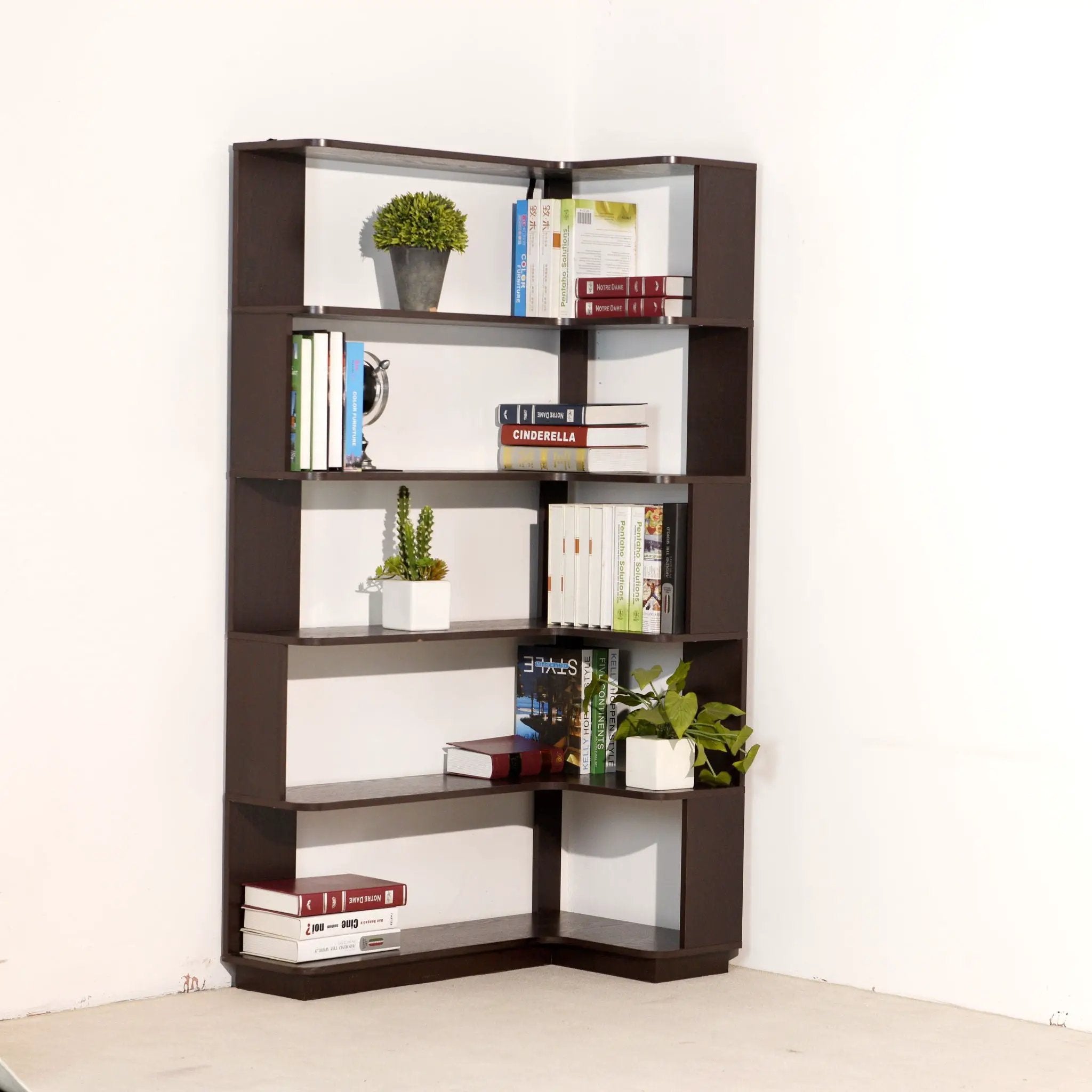Ox Blood - Red 90Cm L-Shaped Freestanding Corner Bookshelf With Anti Tip Safety, Storage Cabinet For Living Room - Ox Blood Red by HouseOfZazla