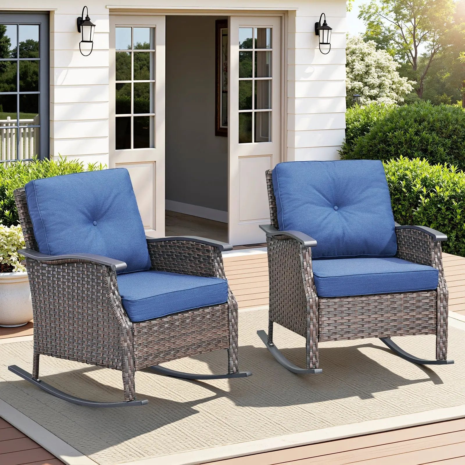 Outdoor Gliding Wicker Chairs Set of 2, PE Rattan Patio Glider Chairs by HouseOfZazla