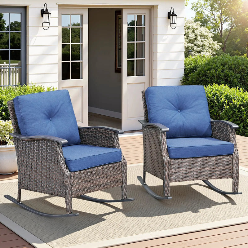 Outdoor Gliding Wicker Chairs Set of 2, PE Rattan Patio Glider Chairs by HouseOfZazla