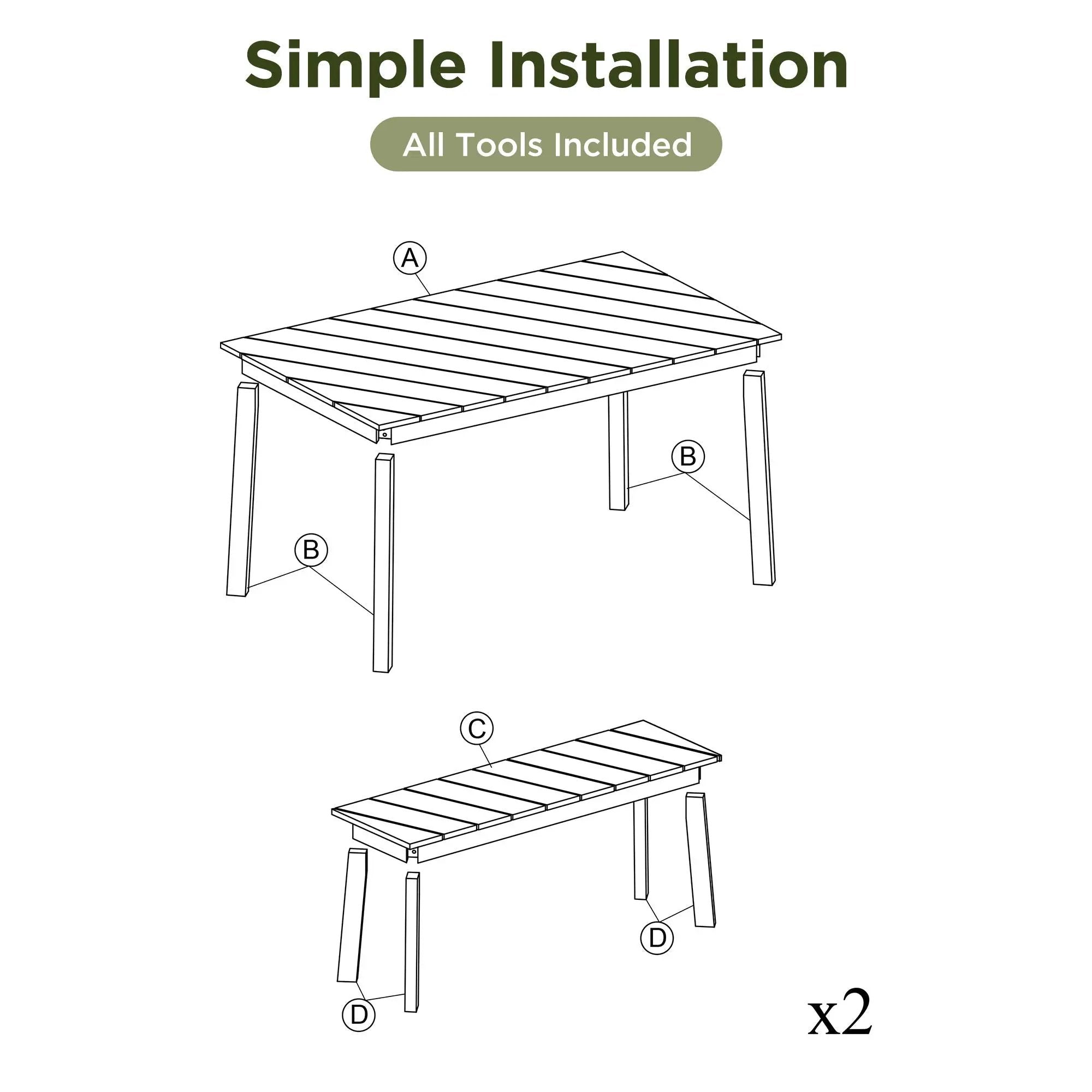 3 Pieces Acacia Wood Table Bench Dining Set For Outdoor & Indoor Furniture With 2 Benches, Picnic Beer Table For Patio, Porch, Garden, Poolside - Natural by Unique Piece Furniture