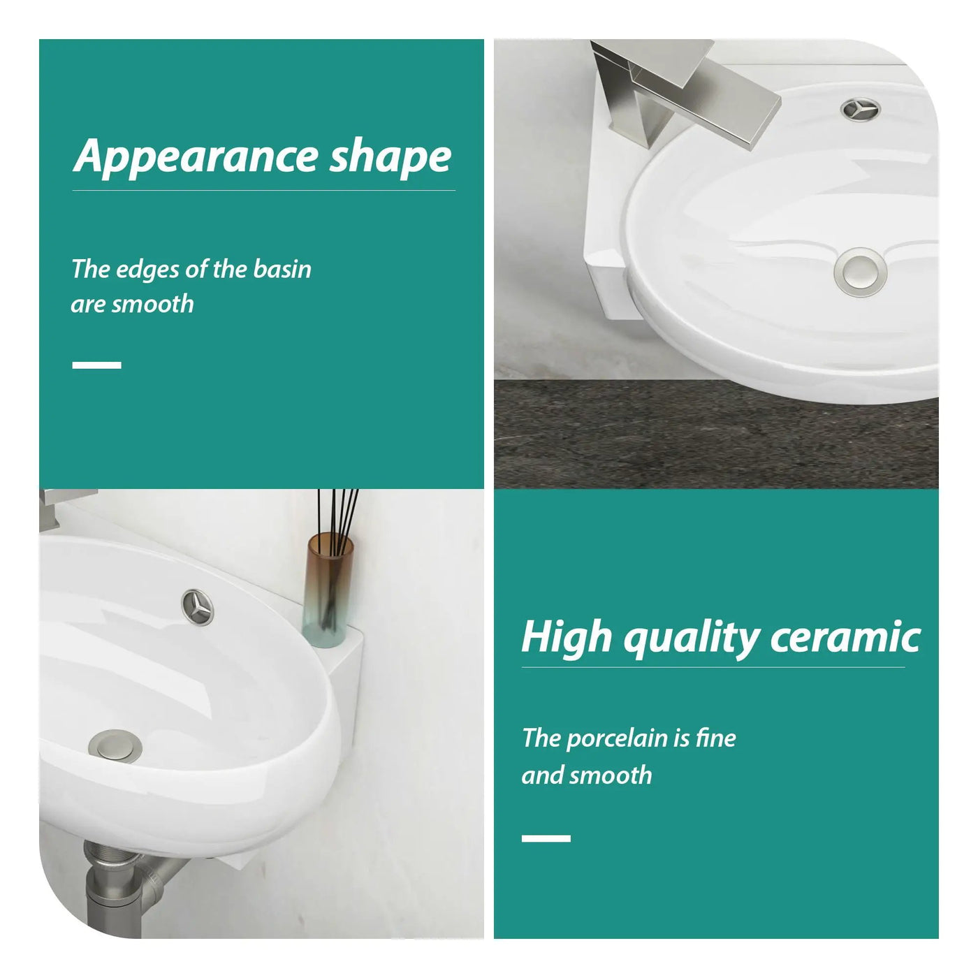 Modern Aesthetic Rectangle Wall Mount Bathroom Sink With Single Faucet Hole by HouseOfZazla