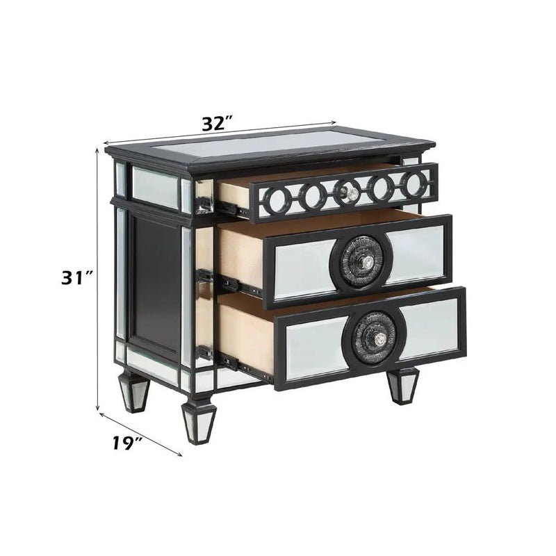 Varian II - Nightstand - Mirrored, Black & Sliver by Unique Piece Furniture