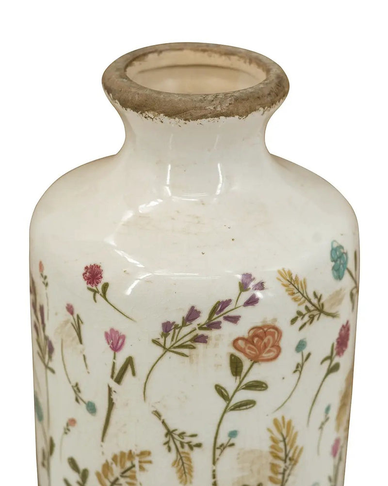 Ceramic Cylinder Vase with Multi-Colored Floral Motifs by HouseOfZazla