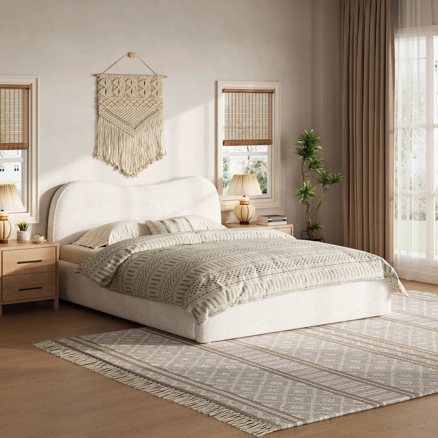 King Size Upholstered Platform Bed with Wooden Slats by HouseOfZazla