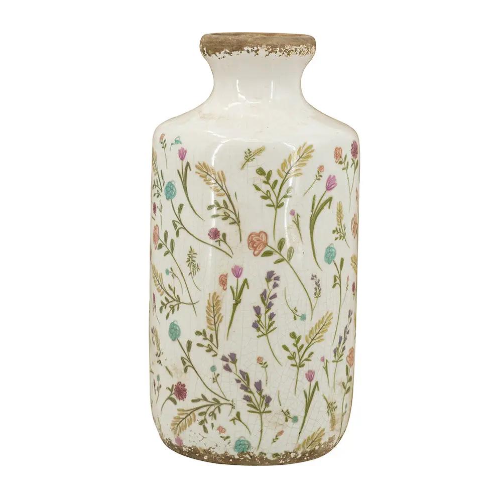 D5.3x10.6' Ceramic Cylinder Vase with Multi-Colored Floral Motifs by HouseOfZazla