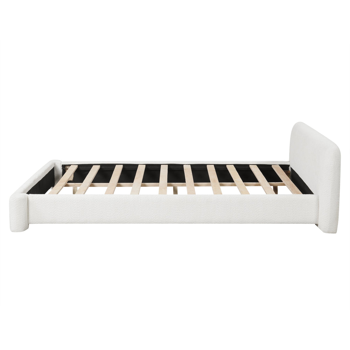 Cozy Upholstered Bed with Minimalist Frame - White Boucle, photo 6 of 8