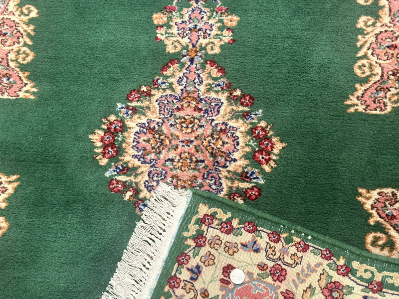 Green Persian Kerman Rug 4x6, Semi Open Field, Green & Cream, Vintage by Jewel Rugs