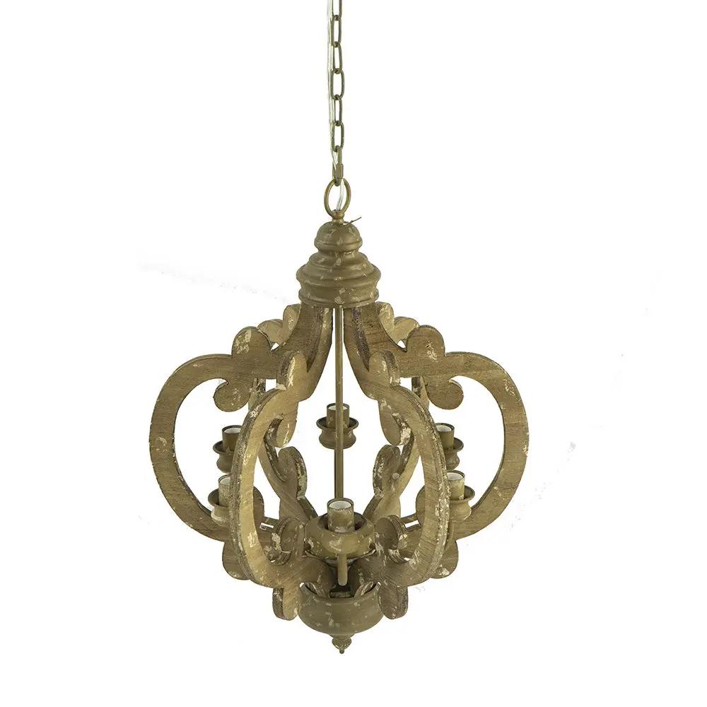 Farmhouse Chandelier, 6 Light Wood Chandelier Pendant Light Fixture With Adjustable Chain For Dining Room Living Room Entryway, Bulb Not Included by HouseOfZazla