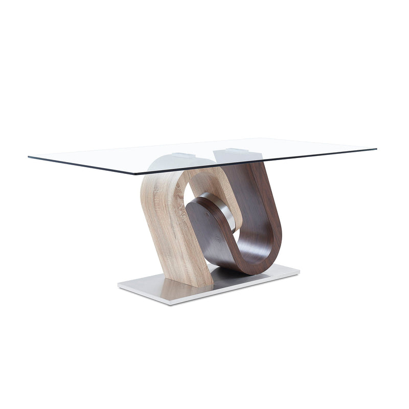 Oak & Walnut Dining Table with Stainless Steel Base - Brown / Beige, photo 6 of 7