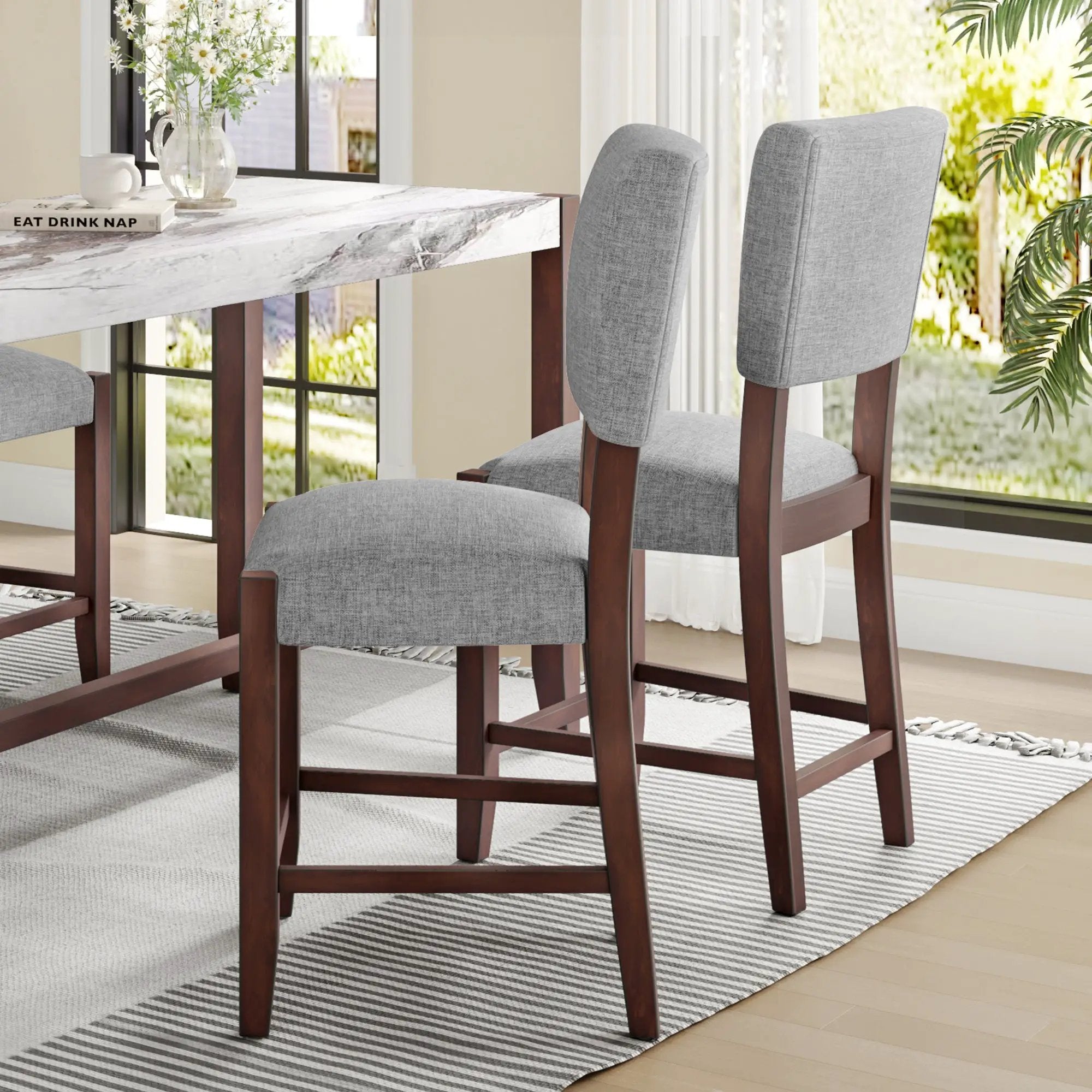 Set of 4 Mid-Century Modern Linen Upholstered Bar Stools by HouseOfZazla