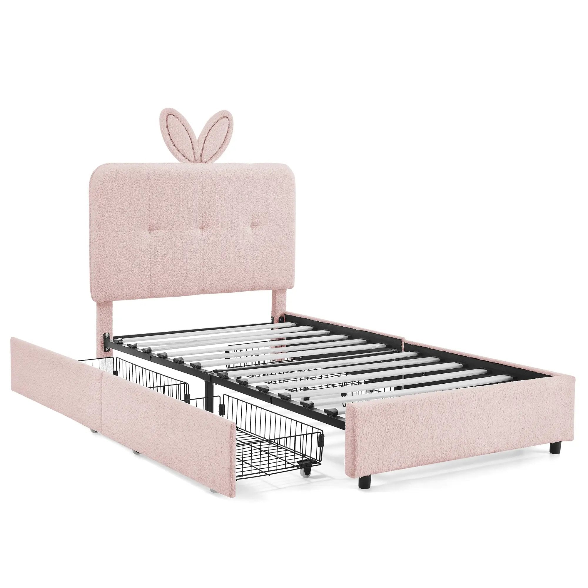 Twin Size Kids Upholstered Bed with Oversized Rabbit Ear Headboard by HouseOfZazla
