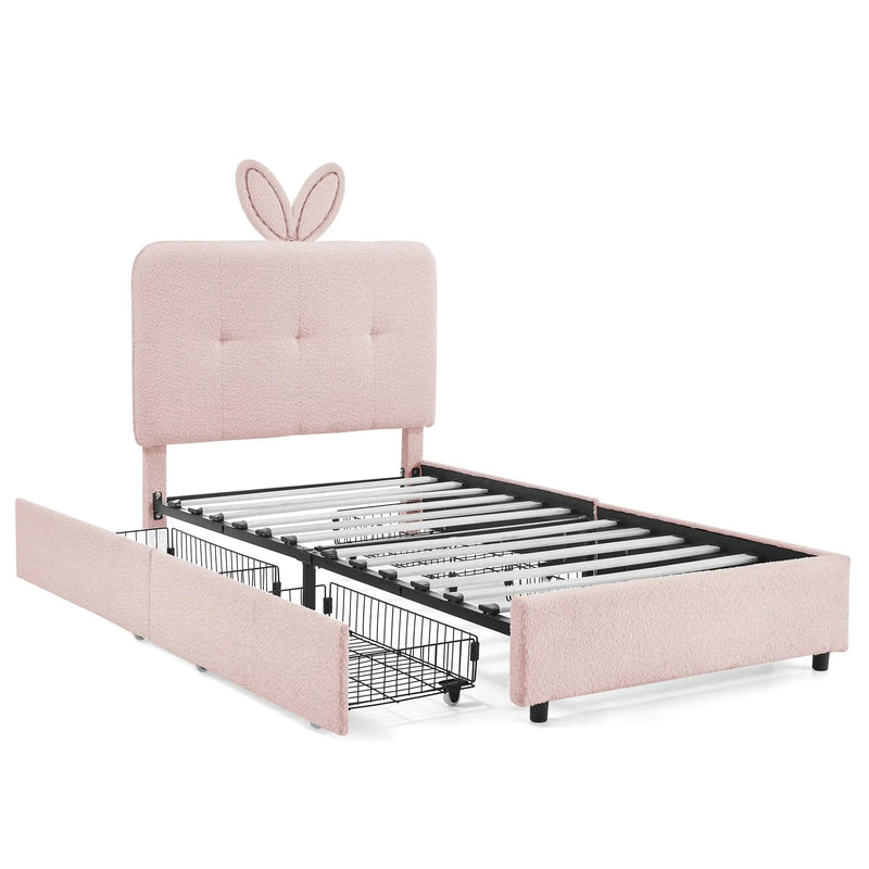 Twin Size Kids Upholstered Bed with Oversized Rabbit Ear Headboard by HouseOfZazla