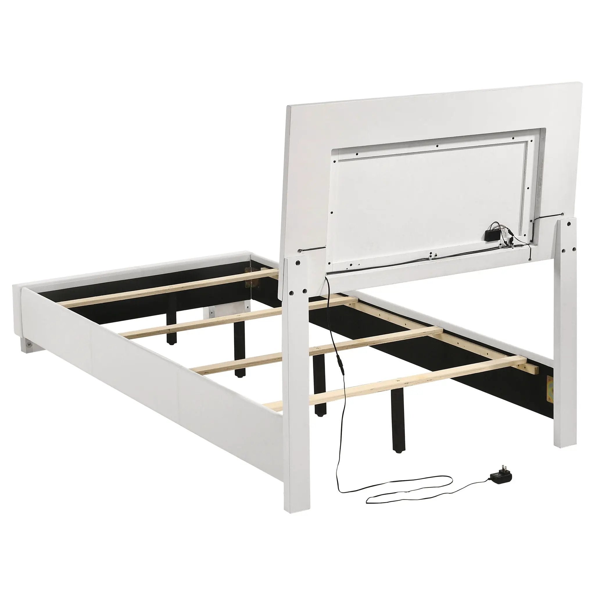 Felicity Wood Twin LED Panel Bed White High Gloss by Unique Piece Furniture