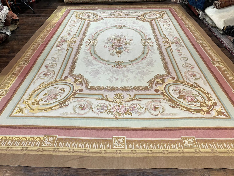Large Aubusson Rug 11x15, Oversized Gallery Palace Size Flatweave Savonnerie Carpet 11 x 15 ft, Wool Handmade Vintage Elegant European by Jewel Rugs