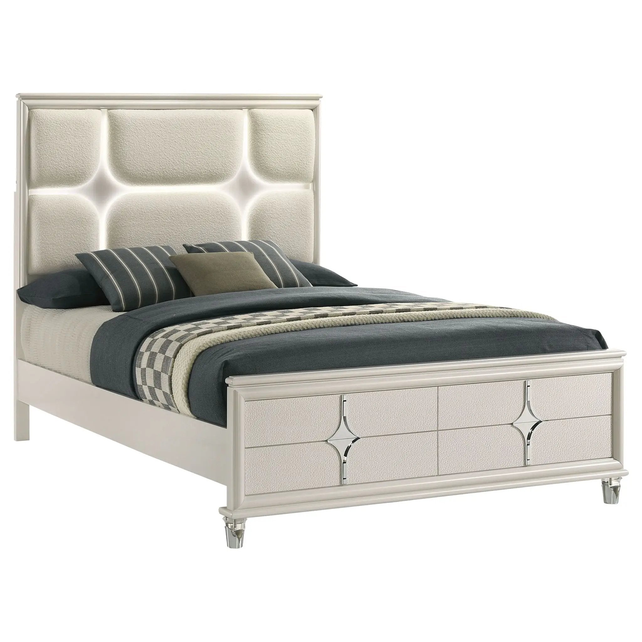 Gwendolyn - Queen Panel Bed With LED Headboard - White by HouseOfZazla