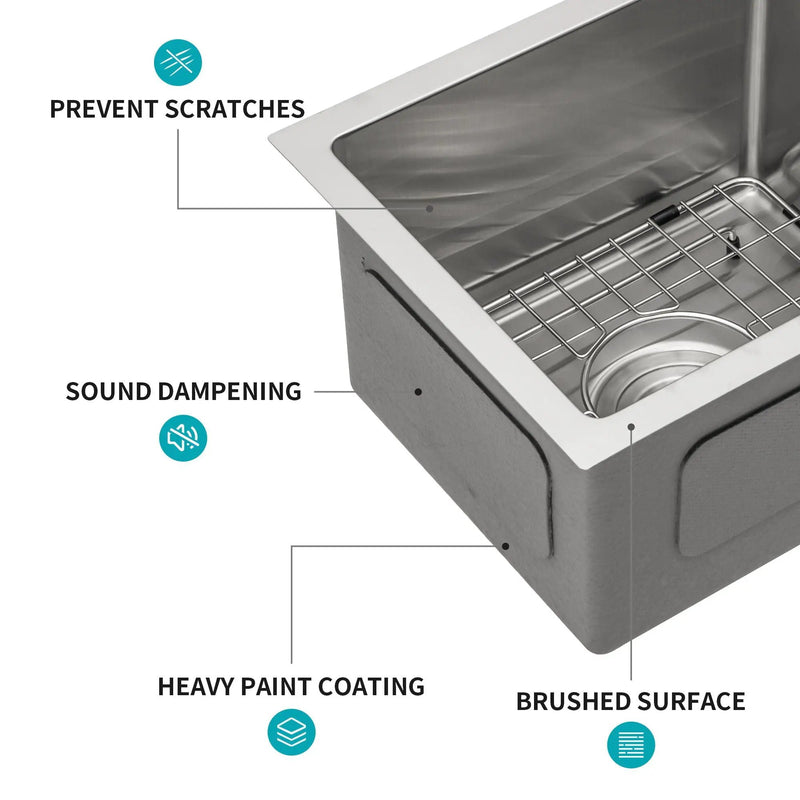 Modern Undermount Stainless Steel Kitchen Sink 16 Gauge, Deep Single Bowl by HouseOfZazla
