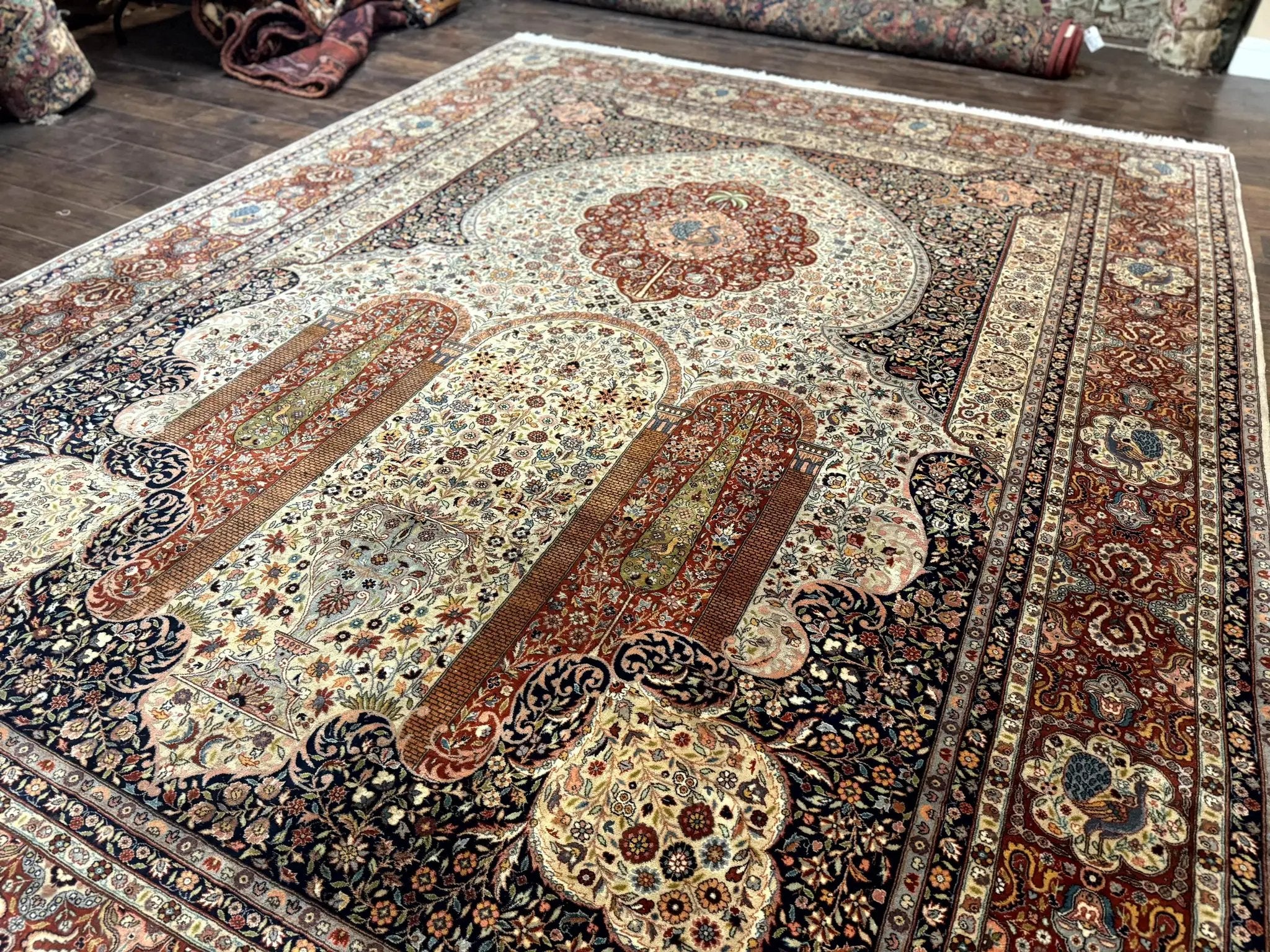 Wonderful Pak Persian Rug 9x12, Very Fine 260 KPSI, Floral Peacocks, Handmade Vintage Wool Rug by Jewel Rugs