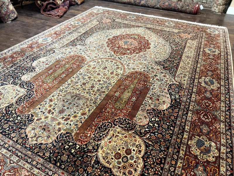 Wonderful Pak Persian Rug 9x12, Very Fine 260 KPSI, Floral Peacocks, Handmade Vintage Wool Rug by Jewel Rugs