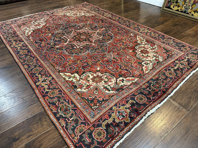 Persian Heriz Rug 6.6 x 9, Geometric Wool Persian Carpet by Jewel Rugs