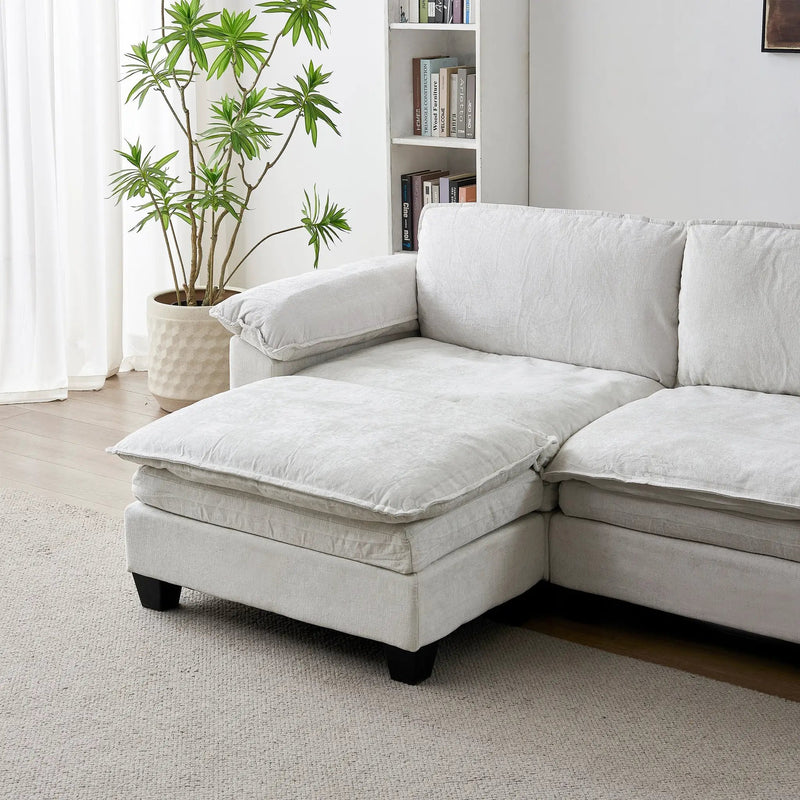 Living Room Sofa Luxury Couch with Ottoman in Soft Chenille Beige by HouseOfZazla