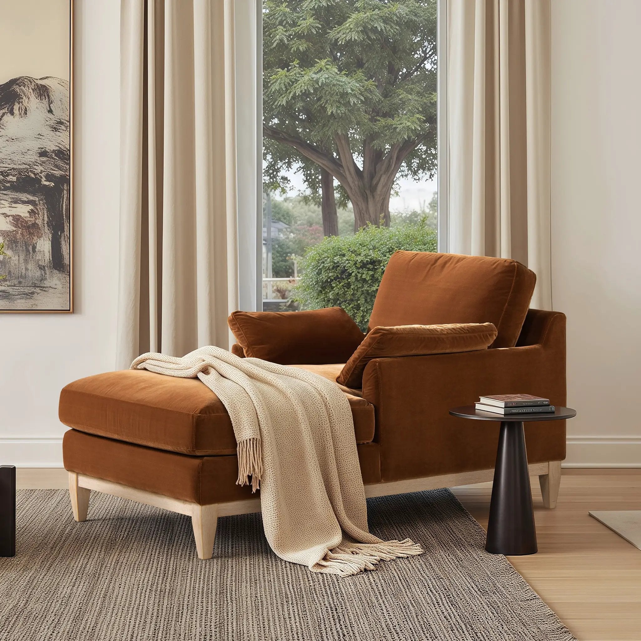 Pasadena Modern Farmhouse Chaise Lounge Chair, Burnt by HouseOfZazla
