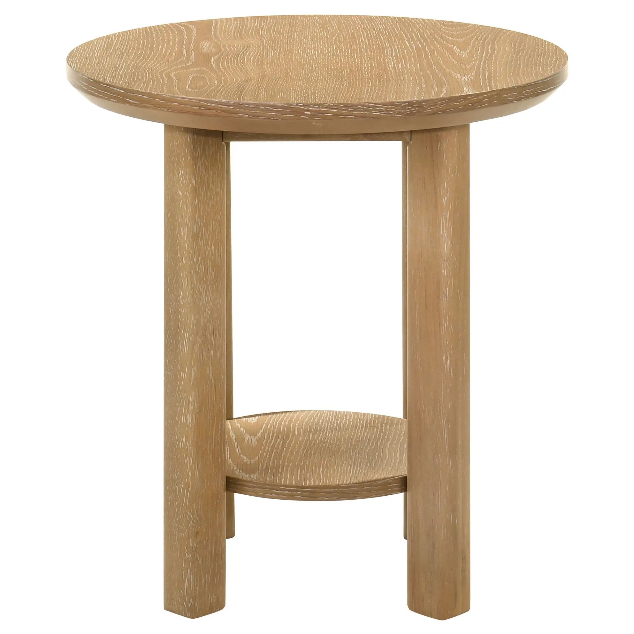Ottowa Round Wood Side End Table with Shelf Light Oak by Unique Piece Furniture